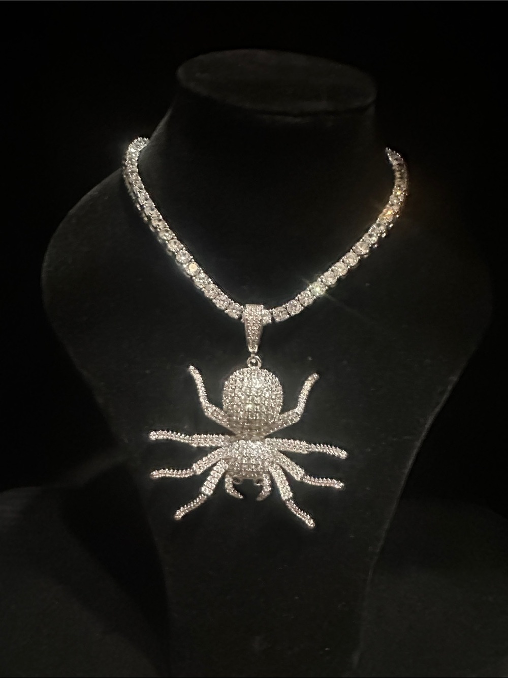 Silver Pavé Spider Pendant with Tennis Necklace - Women's Jewelry